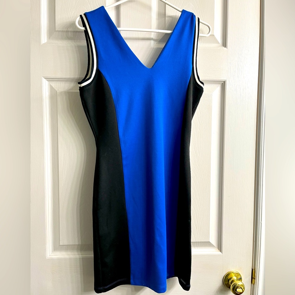 VERO MODA Blue Black Fitted Bodycon Work Dress BNWT